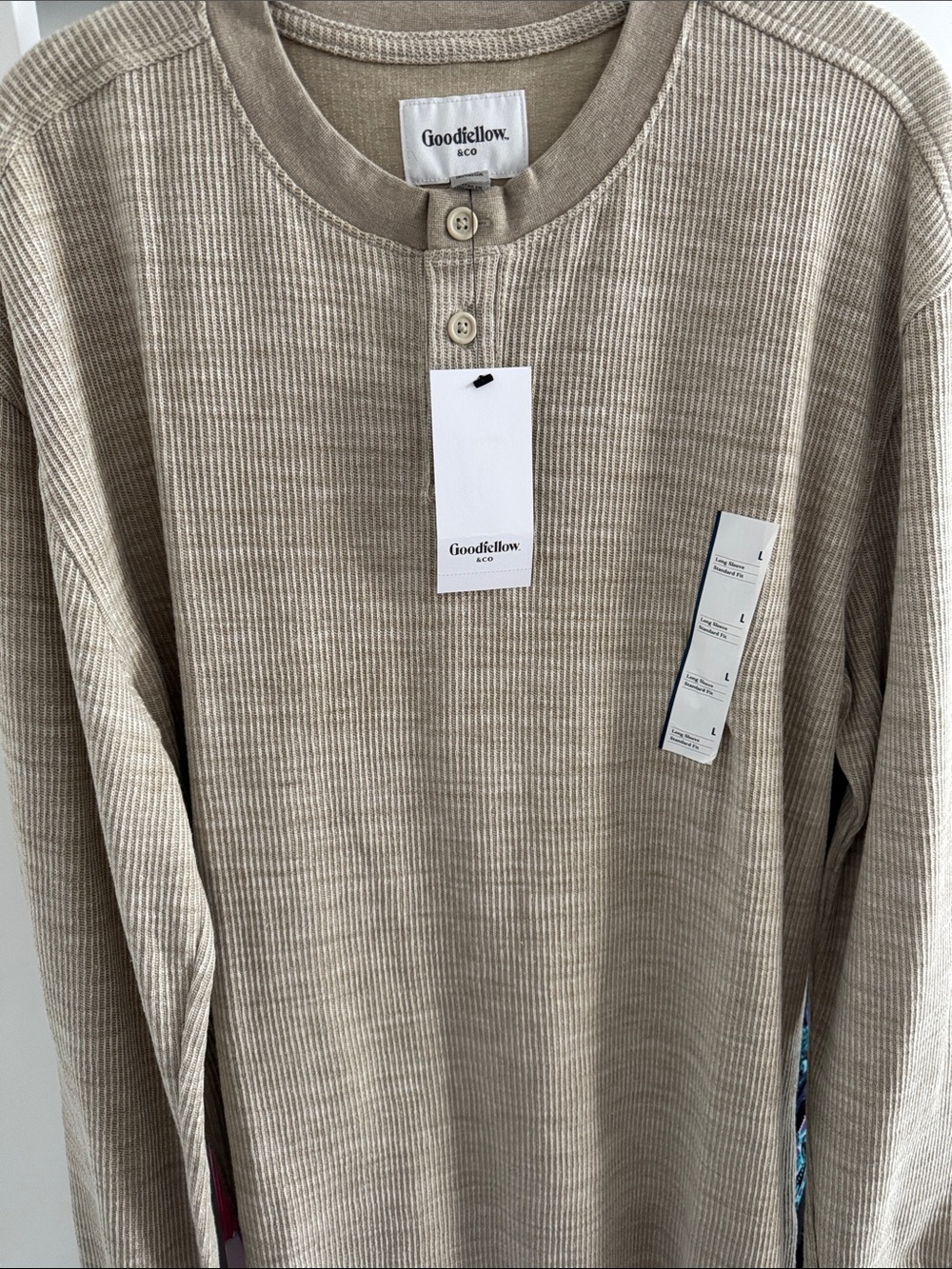 Goodfellow & Co Men’s Ribbed Henley Long-Sleeve Shirt - Taupe